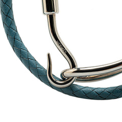 エルメス ジャンボ ドゥブルトゥール 編み込み ブレスレット ライトブルー シルバー レザー メタル レディース HERMES 【中古】