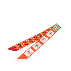 エルメス ツイリー JEU DE CARTES ジュードカルト カードゲーム トランプ柄 スカーフ オレンジ マルチカラー シルク レディース HERMES 【中古】