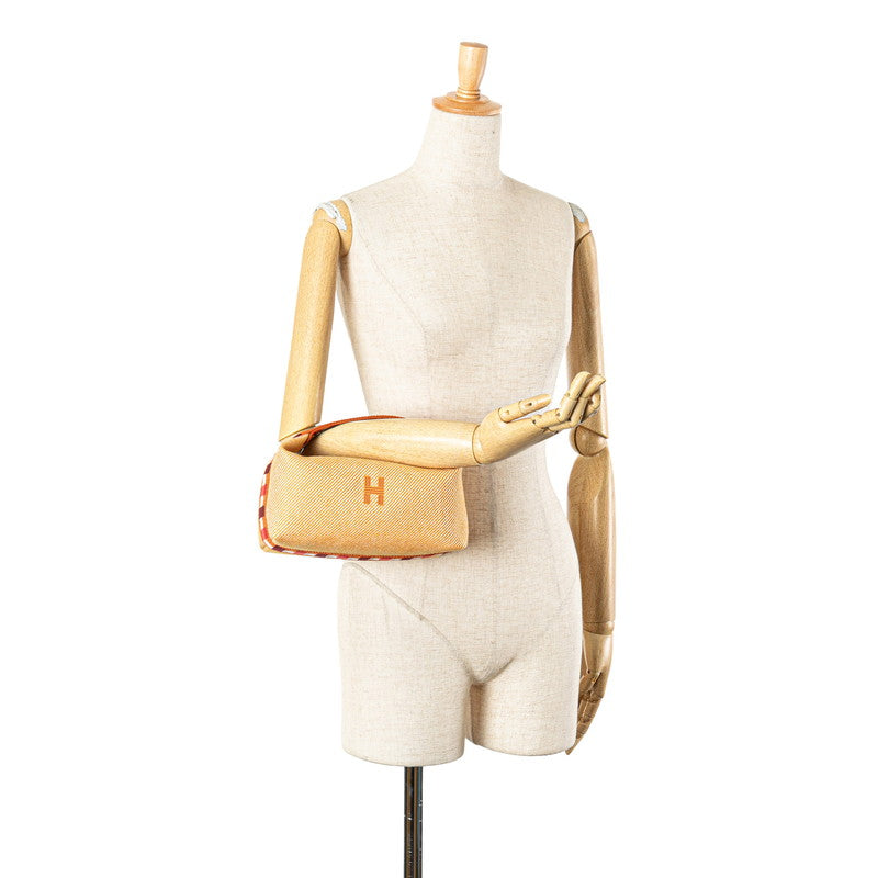 エルメス ブリッドアブラックPM ハンドバッグ オレンジ ブラウン ウール コットン レディース HERMES 【中古】
