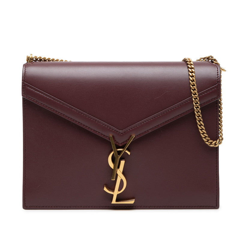 サンローラン カサンドラ YSLロゴ チェーン ショルダーバッグ 532750 ボルドー系 レザー レディース SAINT LAURENT 中古