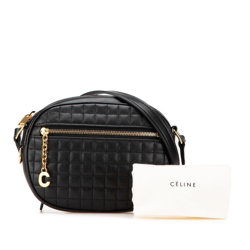 セリーヌ Cチャーム スモール 斜め掛け ショルダーバッグ カメラバッグ ブラック レザー レディース CELINE 【中古】