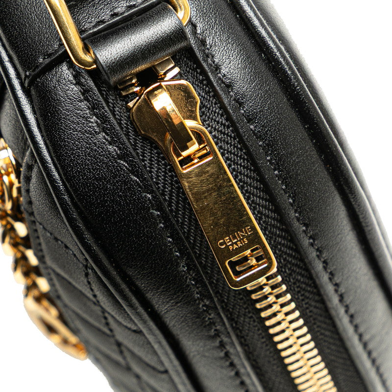 セリーヌ Cチャーム スモール 斜め掛け ショルダーバッグ カメラバッグ ブラック レザー レディース CELINE 【中古】