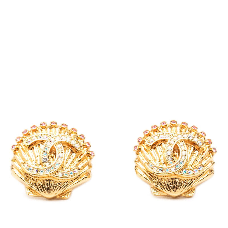 シャネル ココマーク シェルモチーフ イヤリング ゴールド メッキ ラインストーン レディース CHANEL 【中古】