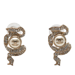シャネル ココマーク パール リボン モチーフ ピアス 18C ゴールド メッキ ラインストーン レディース CHANEL 【中古】