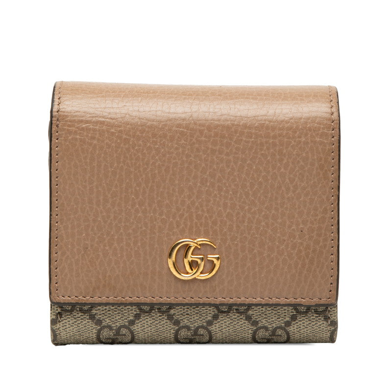グッチ GGスプリーム GGマーモント 二つ折り財布 598587 ベージュ ブラウン PVC レザー レディース GUCCI 【中古】