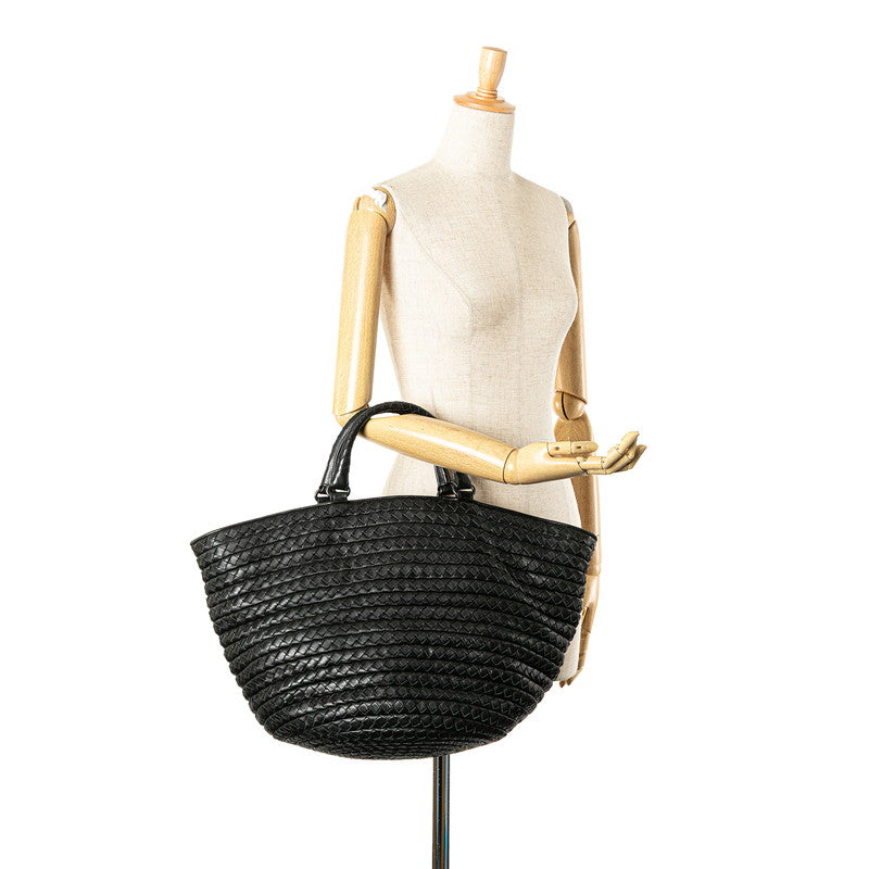 ボッテガヴェネタ イントレチャート トートバッグ ハンドバッグ ブラック レザー レディース BOTTEGAVENETA 【中古】