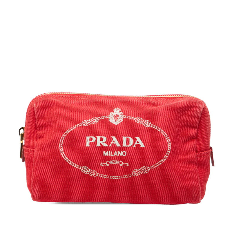 プラダ カナパ ロゴ ポーチ 1NA693 レッド キャンバス レディース PRADA 【中古】