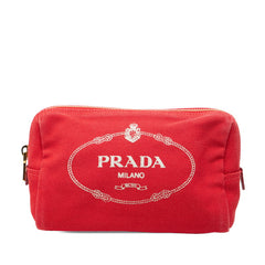 プラダ カナパ ロゴ ポーチ 1NA693 レッド キャンバス レディース PRADA 【中古】