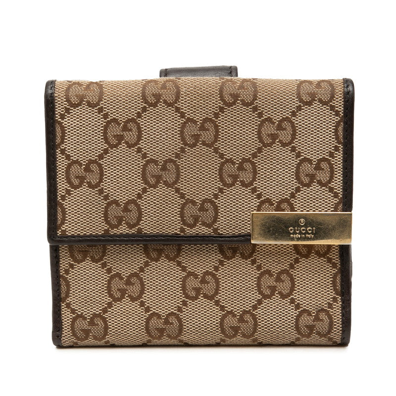グッチ GGキャンバス 二つ折り財布 257015 ベージュ ブラウン キャンバス レザー レディース GUCCI 中古