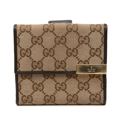 グッチ GGキャンバス 二つ折り財布 257015 ベージュ ブラウン キャンバス レザー レディース GUCCI 中古