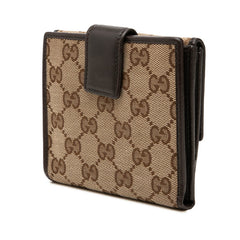 グッチ GGキャンバス 二つ折り財布 257015 ベージュ ブラウン キャンバス レザー レディース GUCCI 中古