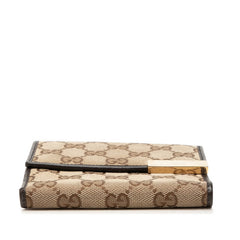 グッチ GGキャンバス 二つ折り財布 257015 ベージュ ブラウン キャンバス レザー レディース GUCCI 中古