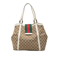 グッチ GGキャンバス シェリーライン ハンドバッグ トートバッグ 233607 ベージュ ホワイト キャンバス レザー レディース GUCCI 【中古】