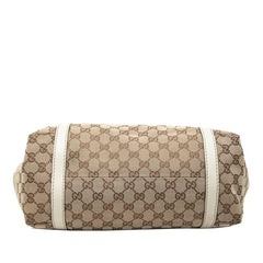グッチ GGキャンバス シェリーライン ハンドバッグ トートバッグ 233607 ベージュ ホワイト キャンバス レザー レディース GUCCI 【中古】