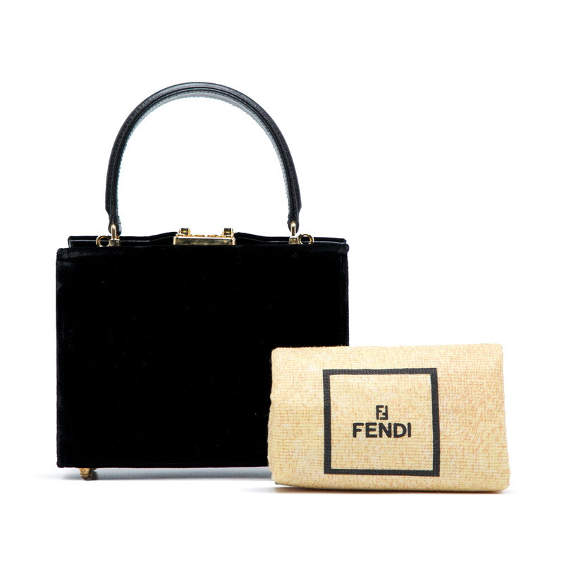 フェンディ スクエアバッグ ハンドバッグ ブラック ベロア レザー レディース FENDI 【中古】