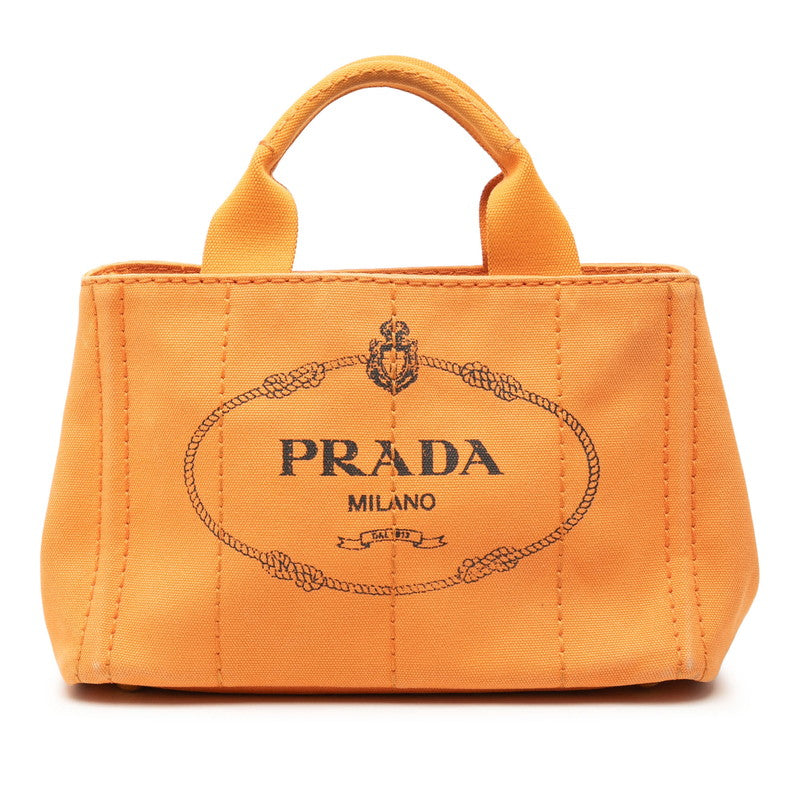 プラダ 三角ロゴプレート カナパ ミニ ハンドバッグ オレンジ キャンバス レディース PRADA 【中古】