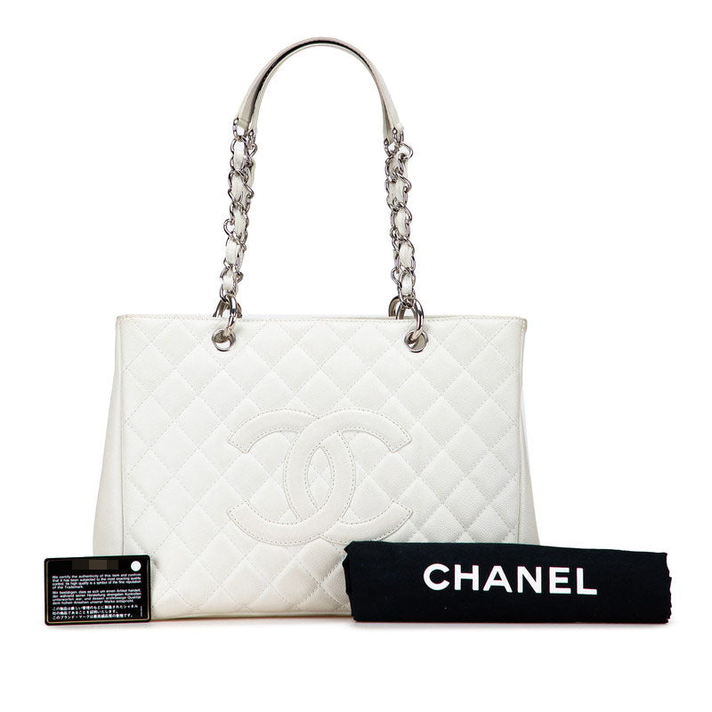 シャネル マトラッセ ココマーク チェーン トートバッグ ショルダーバッグ ホワイト キャビアスキン レディース CHANEL 【中古】