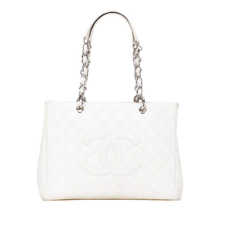 シャネル マトラッセ ココマーク チェーン トートバッグ ショルダーバッグ ホワイト キャビアスキン レディース CHANEL 【中古】