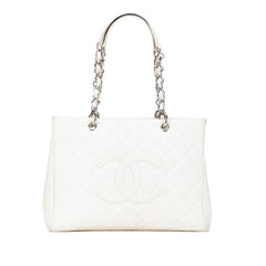 シャネル マトラッセ ココマーク チェーン トートバッグ ショルダーバッグ ホワイト キャビアスキン レディース CHANEL 【中古】