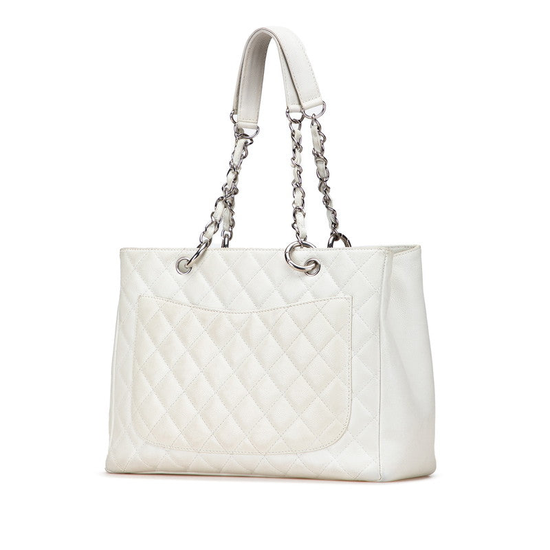 シャネル マトラッセ ココマーク チェーン トートバッグ ショルダーバッグ ホワイト キャビアスキン レディース CHANEL 【中古】