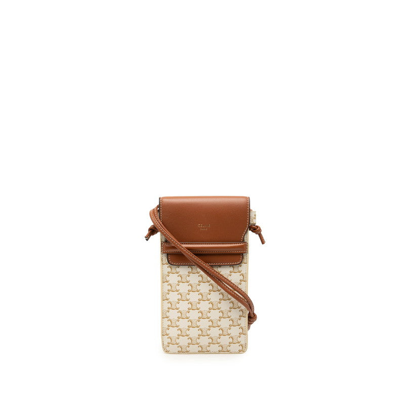 セリーヌ トリオンフ フォンポーチ ショルダーバッグ ホワイト ブラウン PVC レザー レディース CELINE 【中古】
