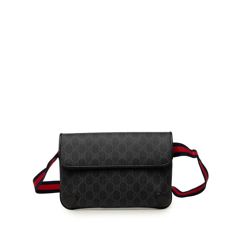 グッチ GGスプリーム ボディバッグ ウエストバッグ 792091 ブラック グレー PVC レザー レディース GUCCI 中古