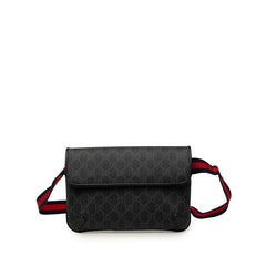 グッチ GGスプリーム ボディバッグ ウエストバッグ 792091 ブラック グレー PVC レザー レディース GUCCI 中古