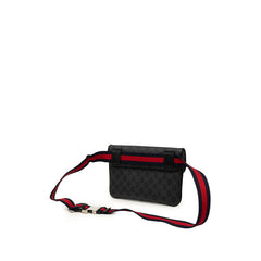 グッチ GGスプリーム ボディバッグ ウエストバッグ 792091 ブラック グレー PVC レザー レディース GUCCI 中古