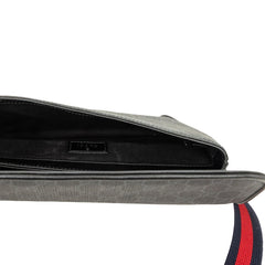 グッチ GGスプリーム ボディバッグ ウエストバッグ 792091 ブラック グレー PVC レザー レディース GUCCI 中古