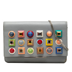 フェンディ スタッズ 斜め掛け チェーン ショルダーバッグ 8M0346 グレー マルチカラー レザー レディース FENDI 【中古】