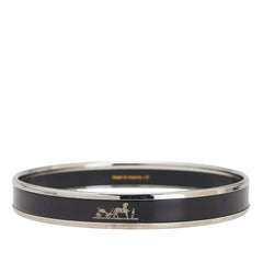 エルメス エマイユPM 馬車 ロゴ バングル シルバー ブラック メタル レディース HERMES 【中古】