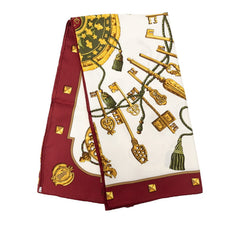 エルメス カレ90 LES CLES 鍵 スカーフ レッド マルチカラー シルク レディース HERMES 【中古】