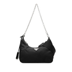 プラダ リエディション Re-Edition 2005 チェーンハンドバッグ ショルダーバッグ 2WAY ブラック ナイロン レザー レディース PRADA 【中古】