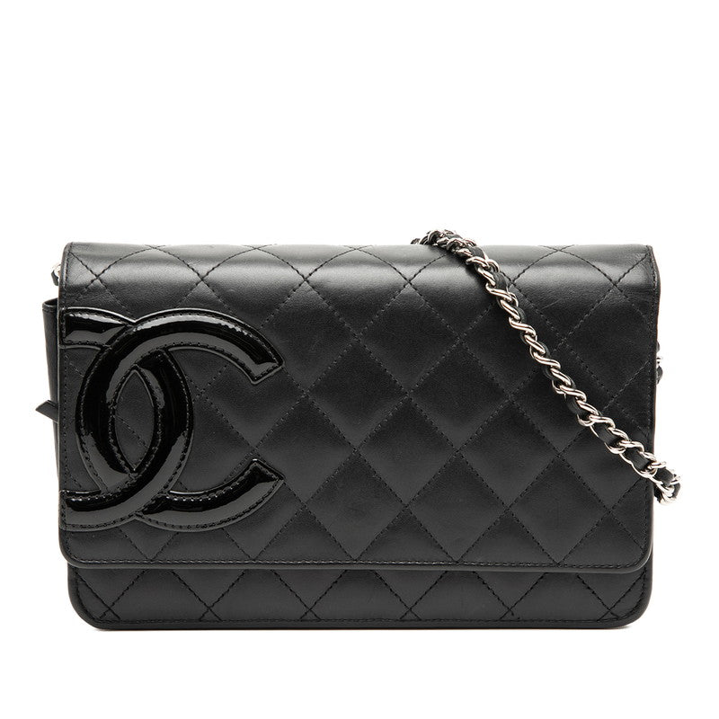 シャネル カンボンライン ココマーク チェーン ウォレット ショルダーバッグ ブラック ラムスキン レディース CHANEL 【中古】