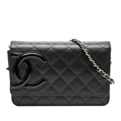 シャネル カンボンライン ココマーク チェーン ウォレット ショルダーバッグ ブラック ラムスキン レディース CHANEL 【中古】