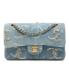 シャネル マトラッセ ココマーク ショルダーバッグ ブルー ゴールド デニム スパンコール レディース CHANEL 【中古】