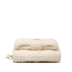 シャネル ココマーク リボン ミニ チェーンウォレット コインケース ホワイト ツイード レザー レディース CHANEL 【中古】