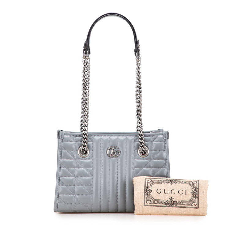 グッチ GGマーモント チェーンショルダーバッグ トートバッグ 681483 グレー系 レザー レディース GUCCI 【中古】
