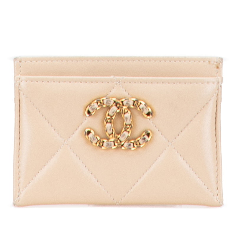 シャネル ココマーク マトラッセ カードケース パスケース ベージュ ラムスキン レディース CHANEL 【中古】