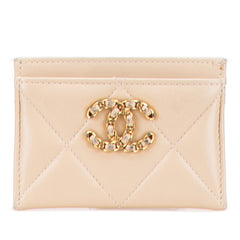 シャネル ココマーク マトラッセ カードケース パスケース ベージュ ラムスキン レディース CHANEL 【中古】