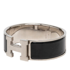 エルメス クリッククラックH PM ブレスレット シルバー ブラック メタル エナメル レディース HERMES 【中古】
