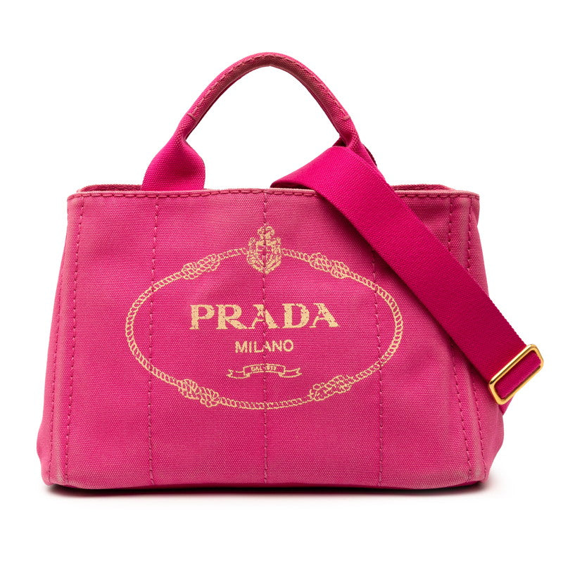 プラダ カナパ ミニ トートバッグ ショルダーバッグ 2WAY B2439G ピンク キャンバス レディース PRADA 【中古】