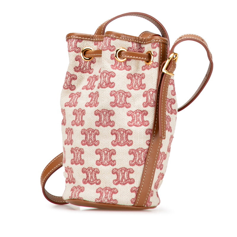 セリーヌ トリオンフ ショルダーバッグ ベージュ レッド ブラウン キャンバス レザー レディース CELINE 【中古】