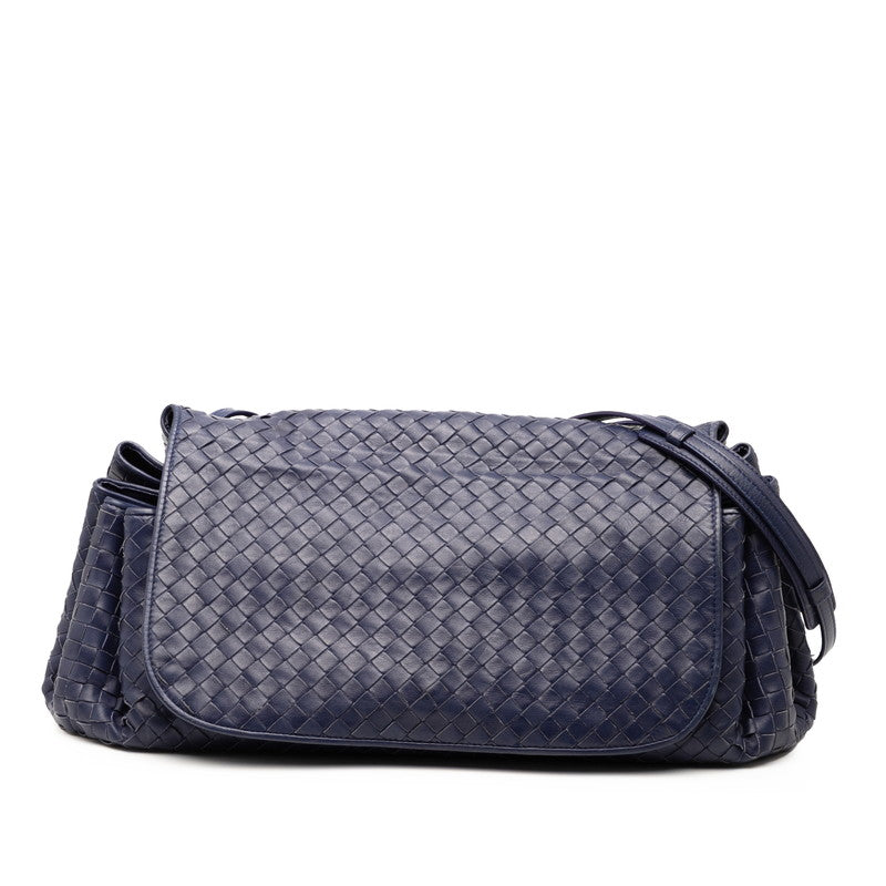 ボッテガヴェネタ イントレチャート 斜め掛け ショルダーバッグ ネイビー レザー レディース BOTTEGAVENETA 【中古】