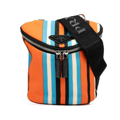 プラダ 三角ロゴプレート ストライプ ショルダーバッグ 2VH147 オレンジ ブラック マルチカラー キャンバス レザー レディース PRADA 【中古】