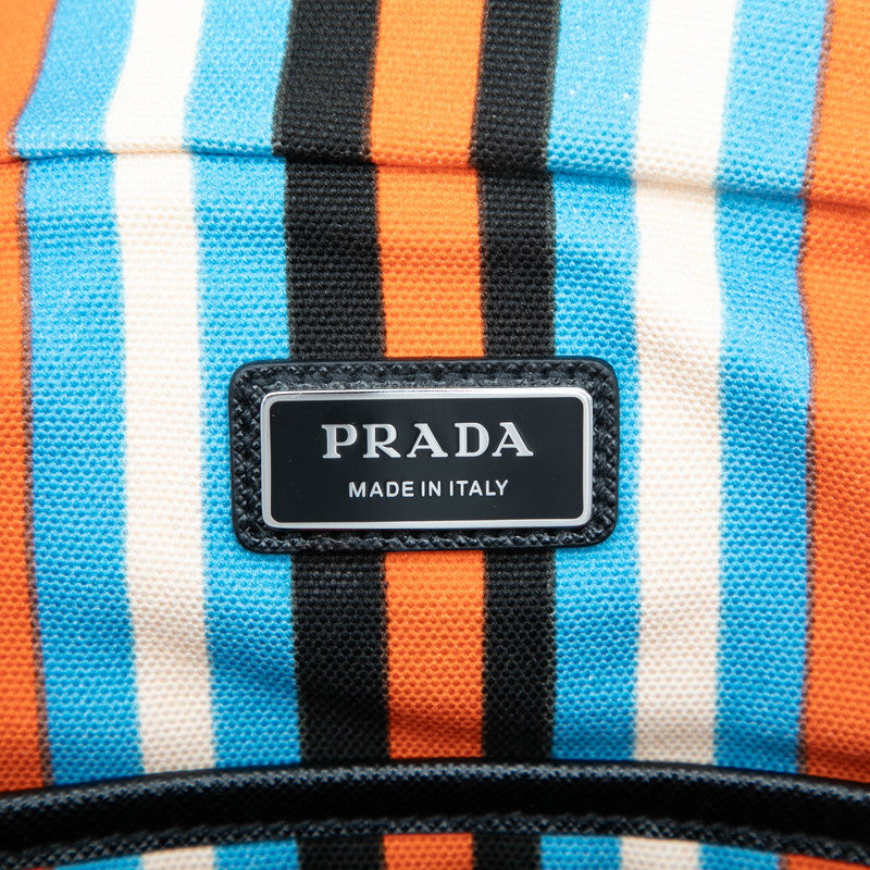 プラダ 三角ロゴプレート ストライプ ショルダーバッグ 2VH147 オレンジ ブラック マルチカラー キャンバス レザー レディース PRADA 【中古】