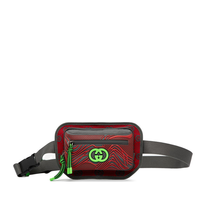 グッチ GGナイロン ベルトバッグ ボディバッグ ウエストバッグ 752102 グレー レッド ナイロン ラバー レディース GUCCI 【中古】