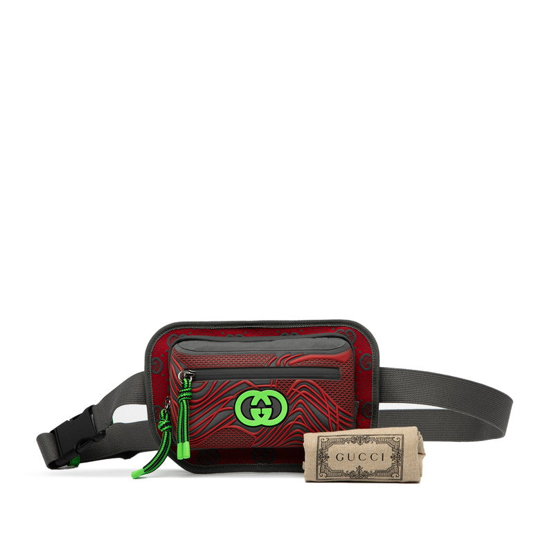 グッチ GGナイロン ベルトバッグ ボディバッグ ウエストバッグ 752102 グレー レッド ナイロン ラバー レディース GUCCI 【中古】