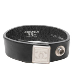 シャネル ココマーク ブレスレット ブラック シルバー レザー メタル レディース CHANEL 中古