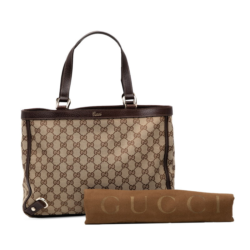 グッチ GGキャンバス アビーライン ハンドバッグ トートバッグ 170004 ベージュ ブラウン キャンバス レザー レディース GUCCI 【中古】